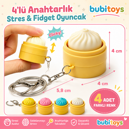 BubiToys 4'lü Dumpling Fidget Anahtarlık - Işıklı Stres Giderici Bao Oyuncağı, Yetişkinler İçin Odaklanma ve Anksiyete Giderici Eğlenceli Hediye