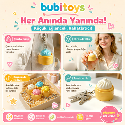 BubiToys 4'lü Dumpling Fidget Anahtarlık - Işıklı Stres Giderici Bao Oyuncağı, Yetişkinler İçin Odaklanma ve Anksiyete Giderici Eğlenceli Hediye