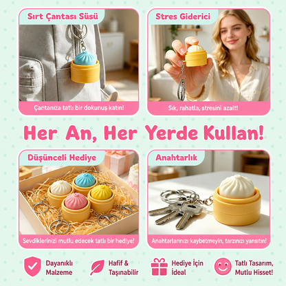 BubiToys 4'lü Dumpling Fidget Anahtarlık - Işıklı Stres Giderici Bao Oyuncağı, Yetişkinler İçin Odaklanma ve Anksiyete Giderici Eğlenceli Hediye