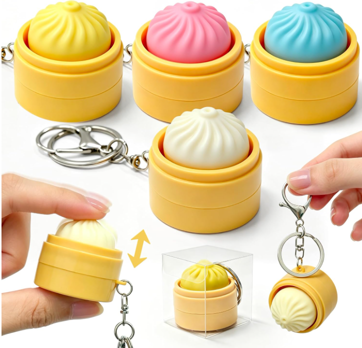 BubiToys 4'lü Dumpling Fidget Anahtarlık - Işıklı Stres Giderici Bao Oyuncağı, Yetişkinler İçin Odaklanma ve Anksiyete Giderici Eğlenceli Hediye